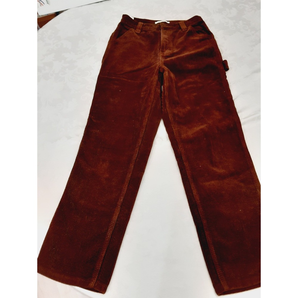 Pacsun Straight Corduroy Pants Women Size 25 Fits 26x27 Dark Brown High Rise Zip